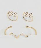 Asos Design Pack Of 2 Heartbeat Cuff Bracelet And Ring - Gold