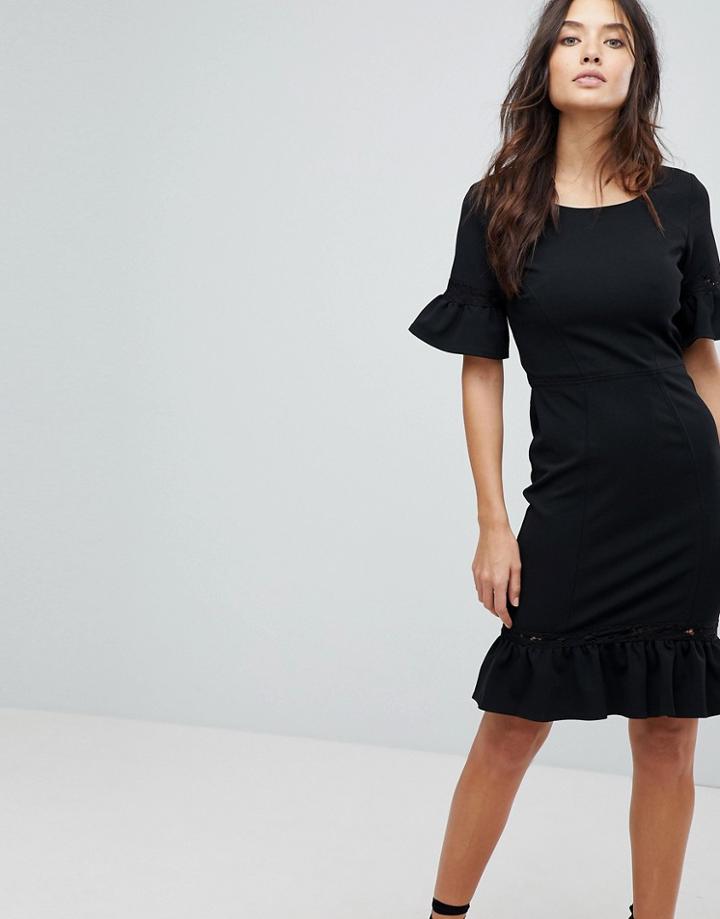 Paperdolls Midi Dress With Peplum Frill Hem And Sleeve - Black