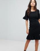 Paperdolls Midi Dress With Peplum Frill Hem And Sleeve - Black