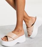Asos Design Wide Fit Tornado Padded Cross Strap Flatforms In Beige-neutral