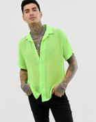 Asos Design Oversized Revere Collar Shirt In Neon Green - Green