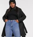 New Look Curve Belted Formal Coat In Black