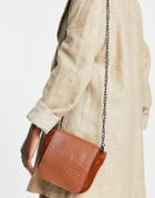 Urbancode Croc Leather Suede Mix Crossbody Bag In Tan-brown