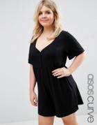 Asos Curve Smock Romper With Button Front - Black