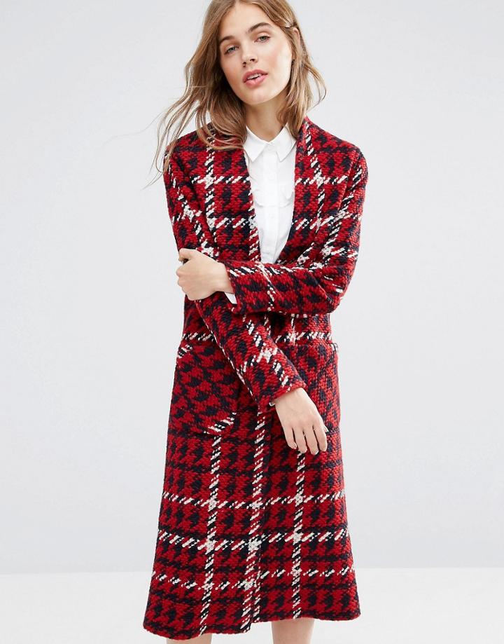Helene Berman Duster Coat In Red Knit - Multi