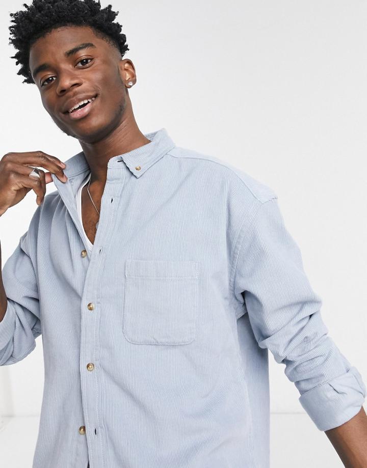 Asos Design 90s Oversized Corduroy Shirt In Dusty Blue