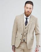 Asos Slim Suit Jacket In 100% Wool Harris Tweed In Taupe Herringbone - Gray