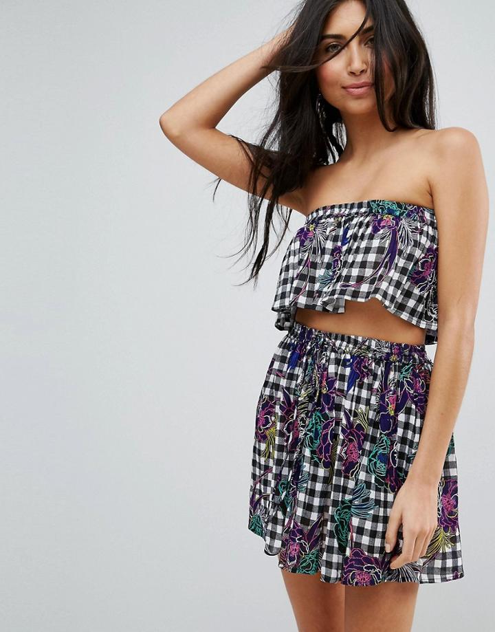 Asos Gingham Floral Print Crinkle Beach Top Co-ord - Multi