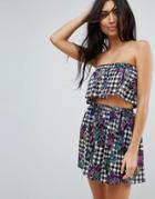 Asos Gingham Floral Print Crinkle Beach Top Co-ord - Multi