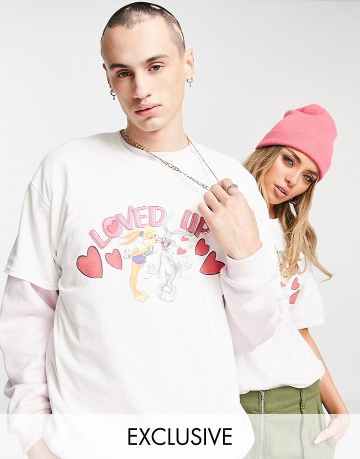 Reclaimed Vintage Inspired Unisex Licenced Bugs Bunny Valentines Graphic T-shirt-white