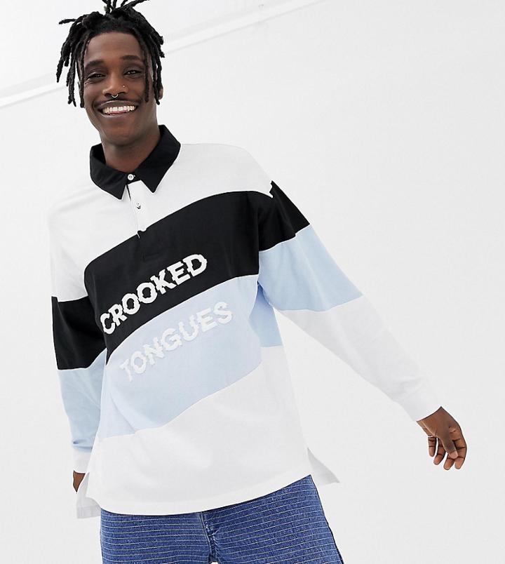 Crooked Tongues Long Sleeve Rugby Shirt With Logo Panel - Black