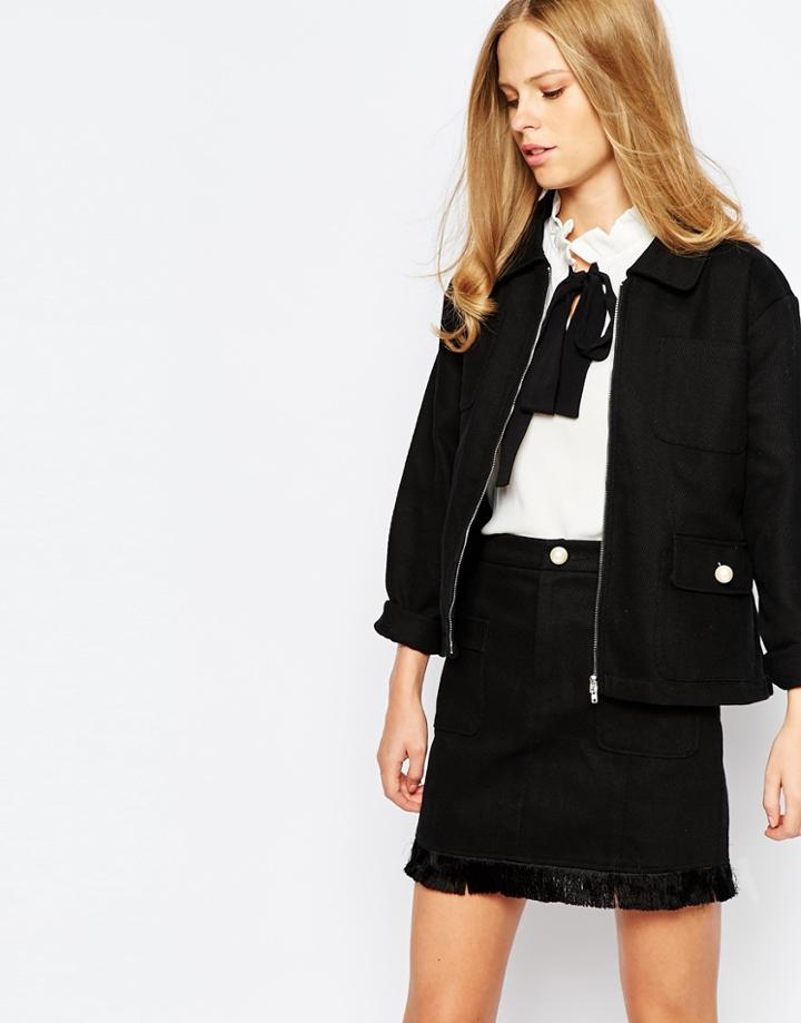 The Laden Showroom X Even Vintage Belted Jacket With Frill Hem - Black