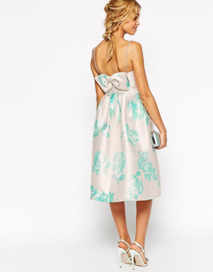 Asos Wedding Structured Prom Dress With Bow Back In Mint Rose Print - Print