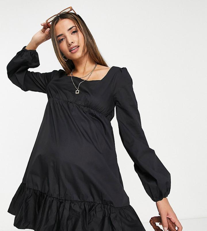 Missguided Maternity Tie Back Smock Mini Dress In Black