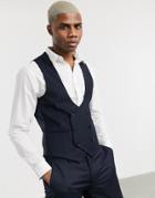 Devils Advocate Skinny Fit Scoop Double Breasted Suit Vest-navy