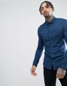 Asos Design Skinny Viscose Shirt In Navy - Navy