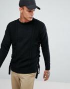 Bershka Cable Knit Sweater In Black - Black