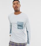Asos Design Tall Relaxed Long Sleeve T-shirt With Woven Panels In Blue - Blue