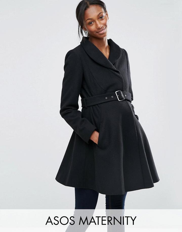 Asos Maternity Skater Coat With Funnel Neck - Black