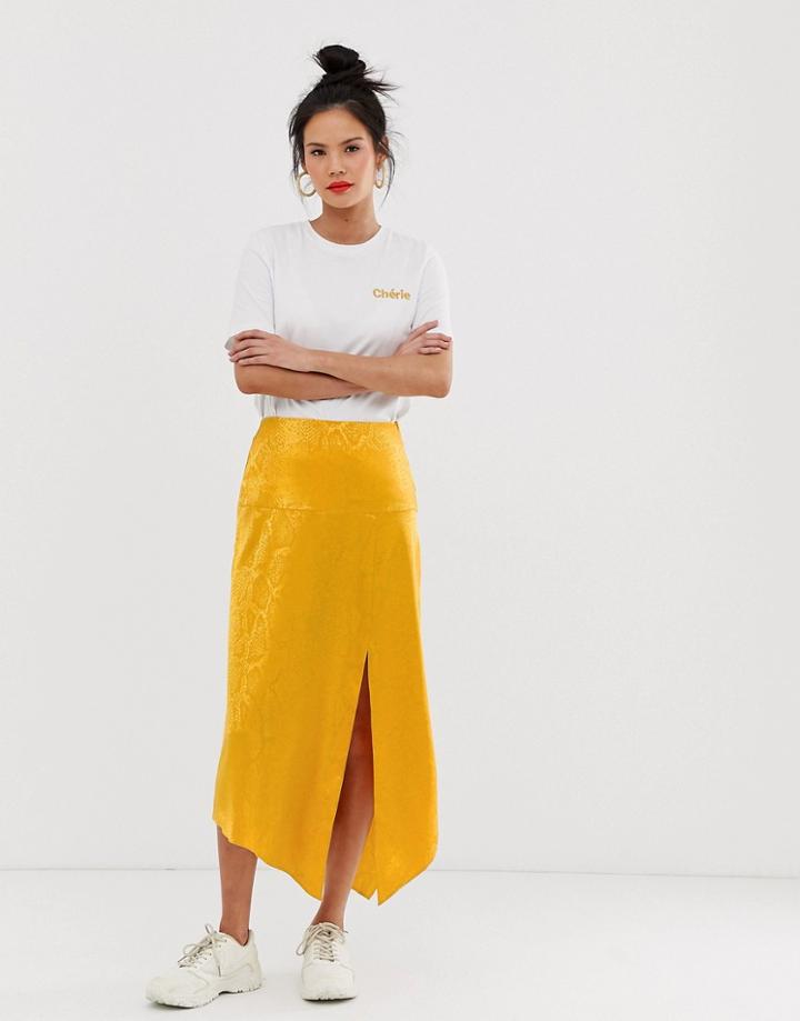 Miss Selfridge Midi Skirt With Side Split In Yellow