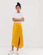 Miss Selfridge Midi Skirt With Side Split In Yellow