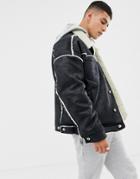 Collusion Faux Shearling Jacket In Black - Black