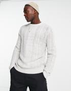 Another Influence Cable Knit Sweater In Light Gray-grey