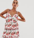 Asos Design Petite Tiered Plisse Mini Dress With Shoulder Ties-multi