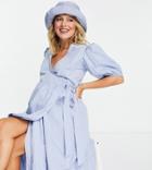 Influence Maternity Cotton Poplin Wrap Midi Dress In Polka Dot-blues