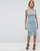 Chi Chi London Crochet Lace Midi Pencil Dress With Scalloped Back - Gray