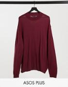 Asos Design Plus Cotton Sweater In Burgundy-red