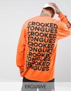 Crooked Tongues Long Sleeve Gildan T-shirt In Orange With Repeat Print - Orange