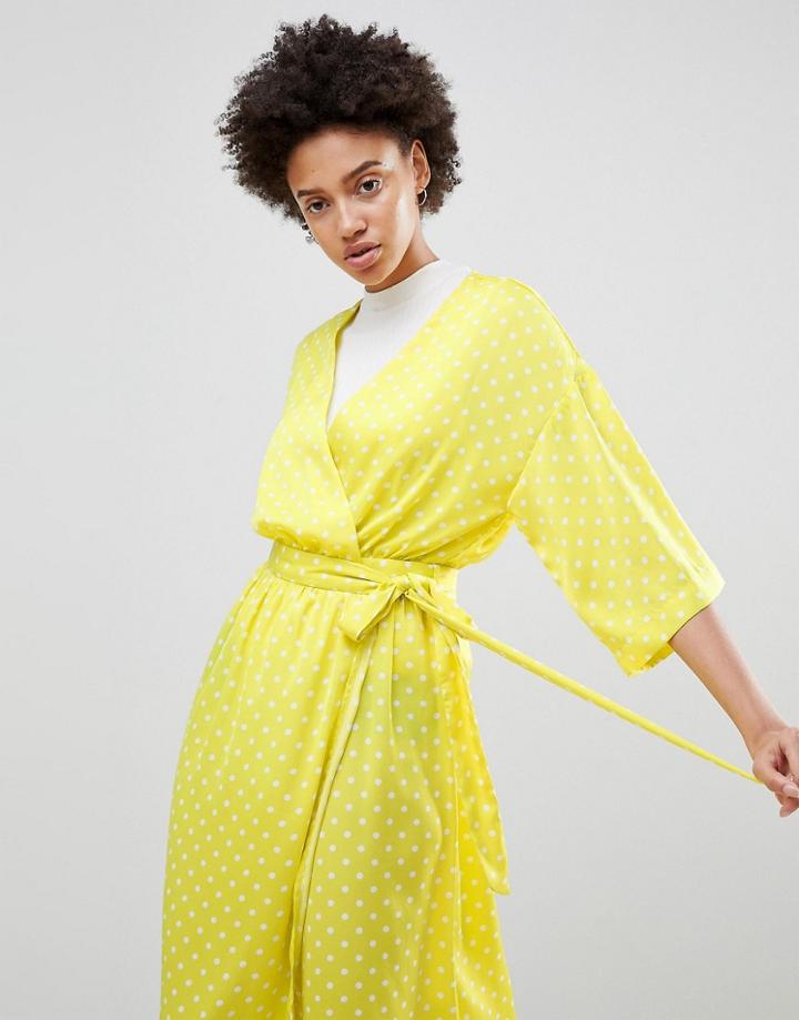 Moss Copenhagen Kimono Sleeve Maxi Dress In Polka Dot - Green