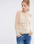 Asos Lace Top With High Neck - Cream