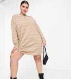 Asos Design Curve Oversized Long Sleeve T-shirt Dress In Tonal Taupe Stripe-brown