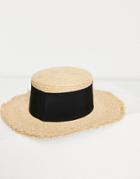 Asos Design Short Brim Straw Hat With Raw Edge And Thick Band With Size Adjuster-brown