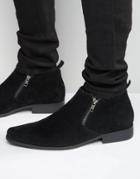 Asos Zip Chelsea Boots In Black Faux Suede - Black
