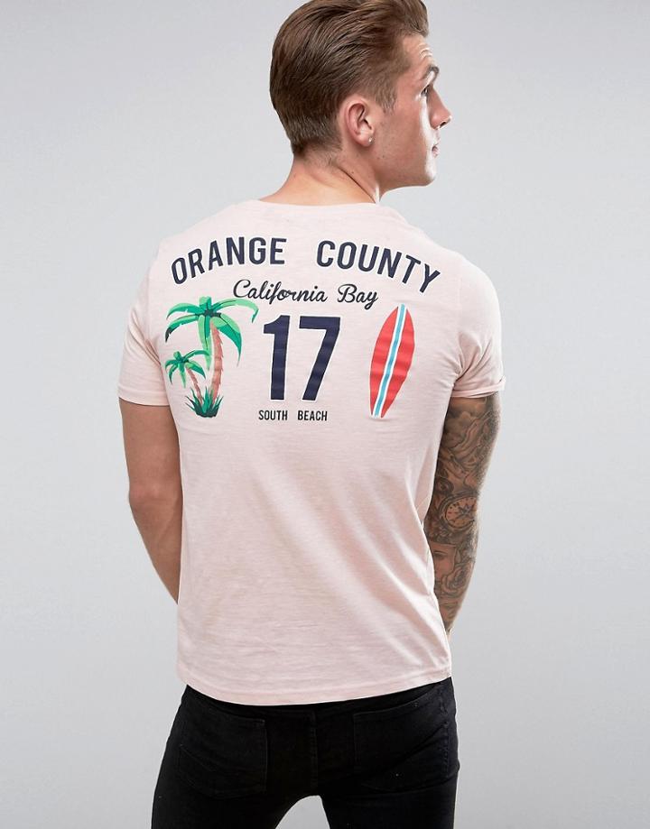 Brave Soul Back Printed Surf T-shirt - Pink