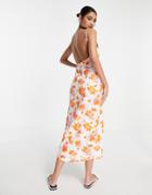 Asos Design Linen Square Neck Maxi Sundress In White Floral-multi