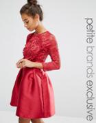 Little Mistress Petite Ruffle And Lace Detail Bodice Mini Dress With Sateen Skirt - Red