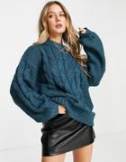 Monki Recycled Polyester Oversized Cable Knit Sweater In Dark Blue-blues