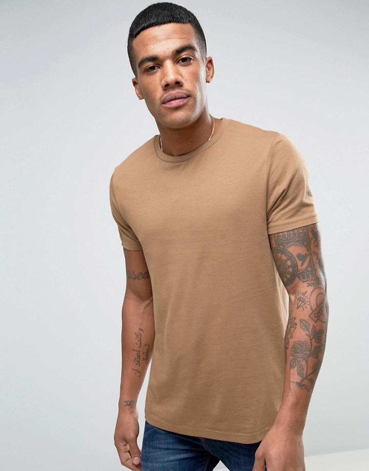 Asos T-shirt In Brown With Crew Neck - Brown