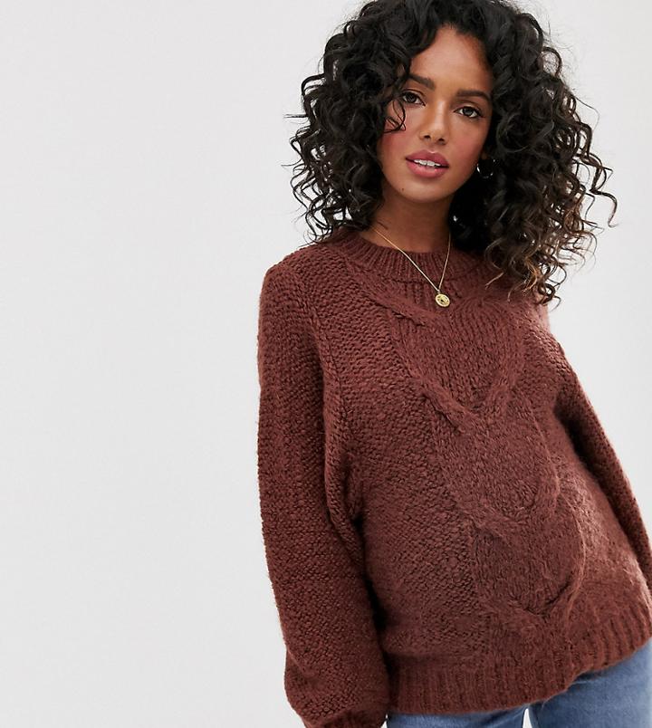 Asos Design Maternity Cable Sweater In Lofty Yarn With Volume Sleeve