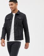 Liquor N Poker Denim Jacket With Pinstripe In Black - Black