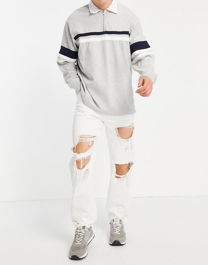 Asos Design Dad Fit Jeans In White With Heavy Rips