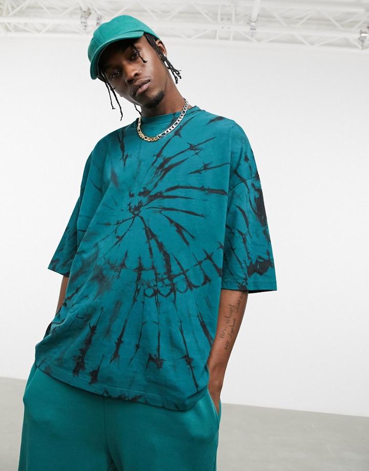Asos Design Organic Oversized T-shirt In Green Tie-dye