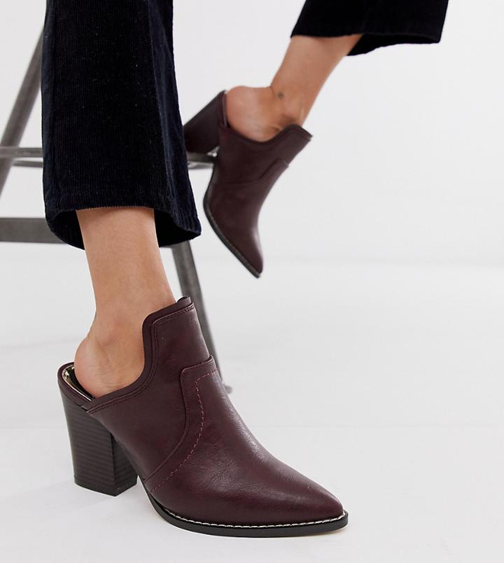 River Island Western Mules In Burgundy - Red