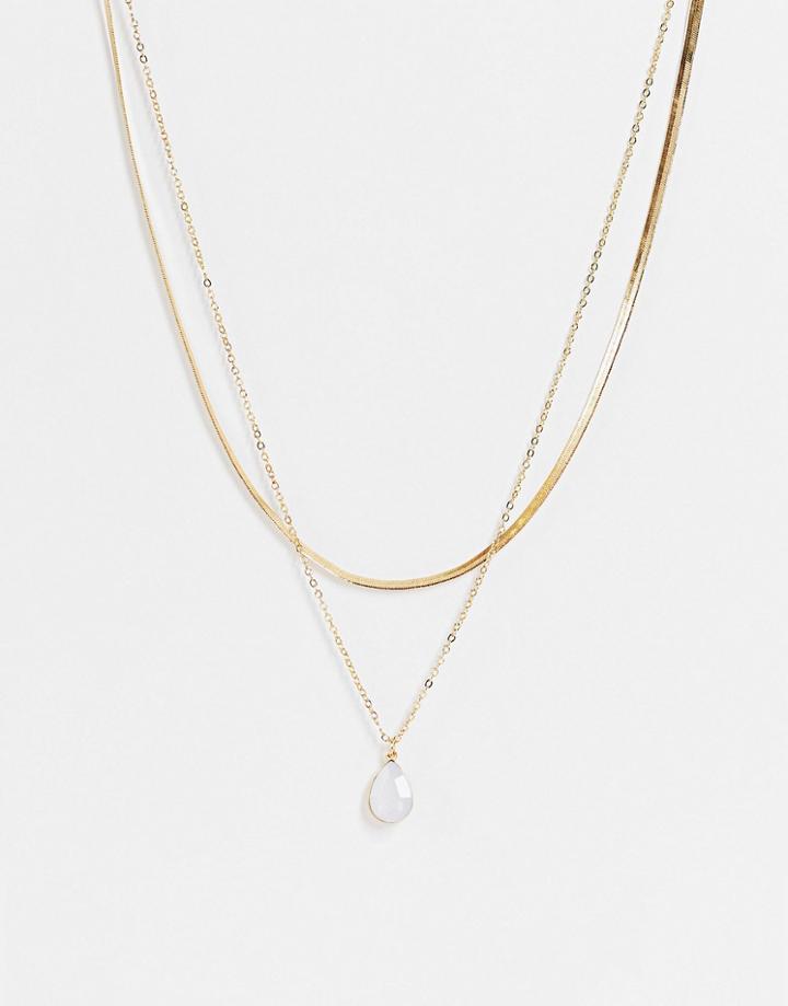 Designb Multirow Necklace With Semi Precious Stone In Gold Tone