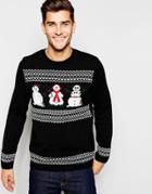 Asos Holidays Sweater With Cool Snowman - Black
