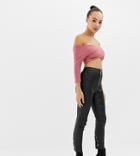 Parallel Lines Faux Leather Pants With Zipe Front And Tie Back Detail - Black